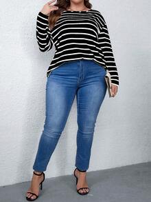 SHEIN LUNE Talla grande Camiseta de rayas - Multicolor - Ver 5