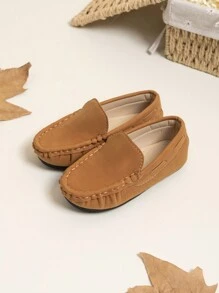 1pair Boys' Fashionable Slip-On Loafers - Brown - View 1