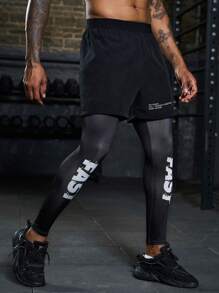 Manfinity Athleisure Men's Letter Printed 2 In 1 Sports Pants - Black - View 1