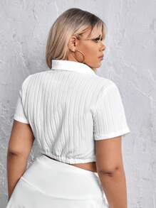 SHEIN SXY Plus Twist Front Crop Blouse - White - View 2