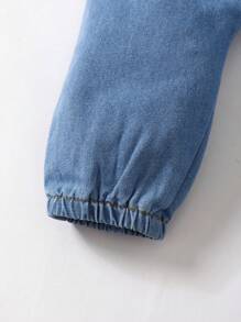 寶寶女孩優雅的鈕扣破洞連身褲,配有法式袖子,適用於秋季 - 中等水洗藍 - 查看 7