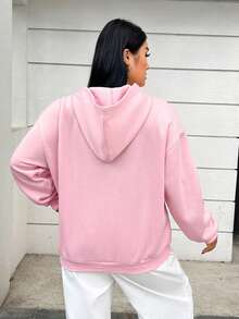 SHEIN EZwear 大碼粉色的休閒卡通圖案長袖女性運動衫適用於秋天和冬天 - 粉色 - 查看 2