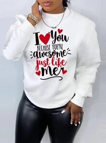 INAWLY Women's Fleece Sweatshirt With Slogan Print - White - View 1