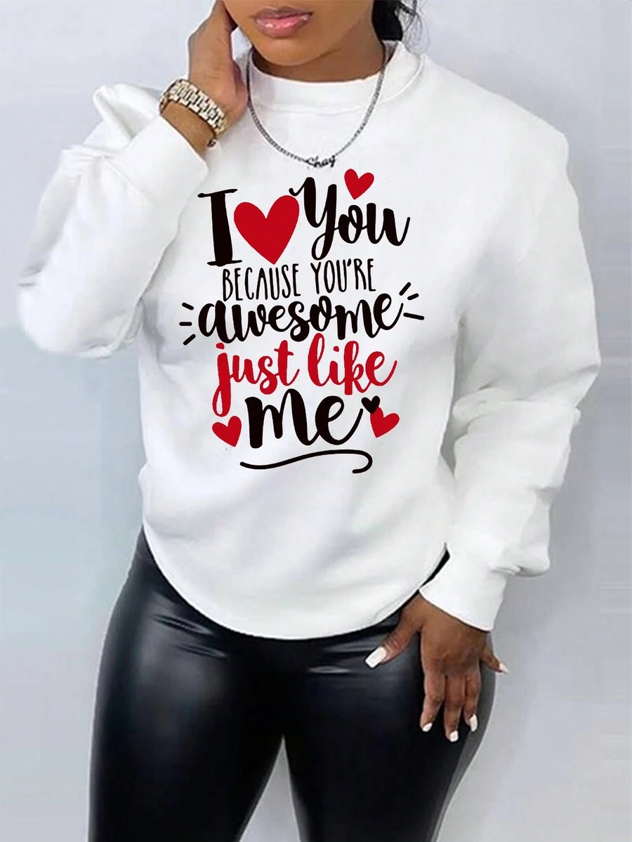 INAWLY Women's Fleece Sweatshirt With Slogan Print - White - View 1