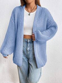 SHEIN Unity Solid Color Drop Shoulder Cardigan - Blue - View 3