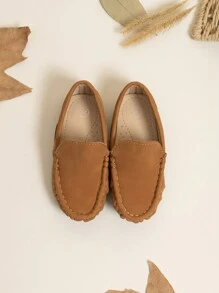 1pair Boys' Fashionable Slip-On Loafers - Brown - View 3