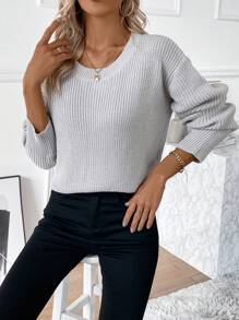 SHEIN Clasi Women's Back Bow-Knot Knit Pullover Fall Winter Sweater - Grey - View 5