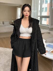 DAZY Kapuzen-Teddy-Bademantel-Pyjama, für Herbst, Winter - Schwarz - Übersicht 4