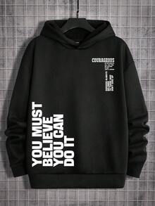 SHEIN Extended Sizes Men Plus Slogan Graphic Drop Shoulder Hoodie - Black - View 1