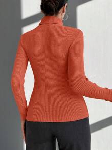SHEIN Cottnline Turtleneck Ribbed Knit Sweater - Burnt Orange - View 2