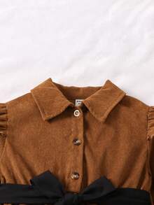 2入組幼兒女孩彩色拼接腰帶上衣和褲子套裝 - 棕色 - 查看 4