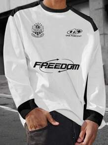 Manfinity EMRG Camiseta De Hombre Con Letras Impresas Y Bloques De Colores - Blanco y Negro - Ver 1