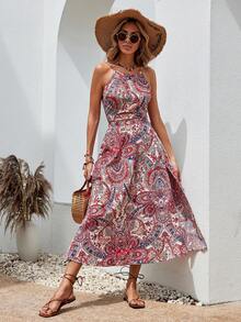 SHEIN VCAY Paisley Print Top & Split Thigh Skirt - Multicolor - View 6