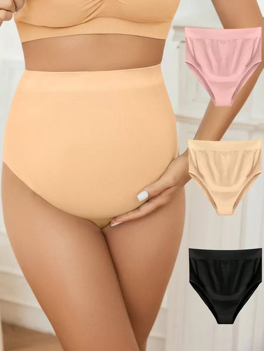 Moonlight & Mama High-Waisted Elastic Maternity Panties (Set Of 3) For Mother