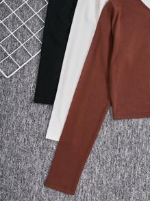 SHEIN Teen Girls' Knit Ribbed Ruched One Shoulder T-Shirt 3pcs/Set - Multicolor - View 4