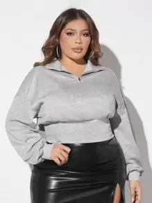 SHEIN SXY Kích thước lớn Cổ áo tây Thả vai Áo nỉ - Xám - Xem 5