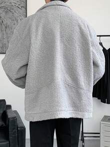 Manfinity Hypemode Loose Men's Long Sleeve Teddy Coat - Grey - View 2