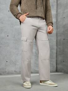 Manfinity Homme Lỏng lẻo Nam Quần jean chở hàng Với Flap túi Bên - Màu Xám nhạt - Xem 1