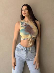 SHEIN Essnce Của phụ nữ Nhuộm buộc Hem Dây rút Áo ba lỗ - Nhiều màu - Xem 1