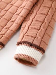 嬰兒女孩字母圖案條紋邊針織外套 - 紅色 - 查看 3