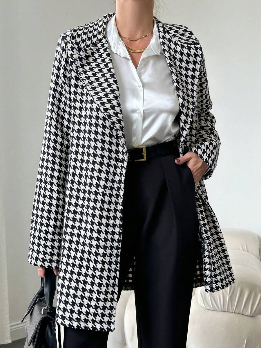 EURMUSE 女士千鸟格大衣