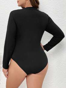 SHEIN LUNE Kích thước lớn Nút phía trước Sọc Áo liền quần chặt - màu đen - Xem 2