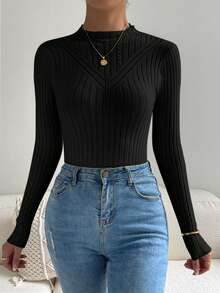 SHEIN Essnce 女性修身套頭衫套頭毛衣 - 黑色 - 查看 3