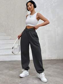 SHEIN Unity Quần bó sát eo chéo - Màu xám đen - Xem 3