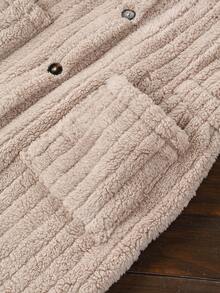 Juniors' Button Front Hooded Fleece Coat For Girls - Apricot - View 6