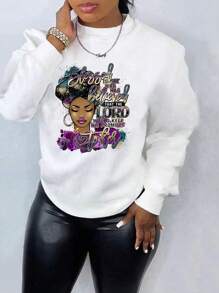 INAWLY Đồ họa Hình & Khẩu hiệu Thả vai Áo nỉ - trắng - Xem 1