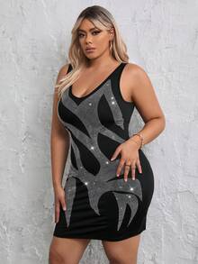SHEIN SXY Plus Size Sequined Patchwork Bodycon Dress - Black - View 6