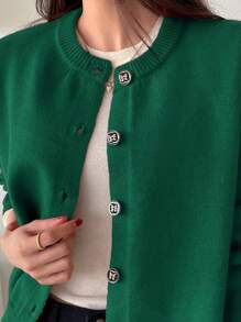 DAZY 1 件女士纯色长袖单排扣休闲商务开衫，秋季女装夹克