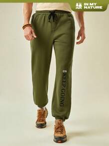 In My Nature Men Letter Graphic Drawstring Waist Outdoor Sweatpants