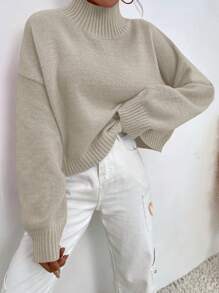 EURMUSE Solid Turtleneck Sweater - Beige - View 5