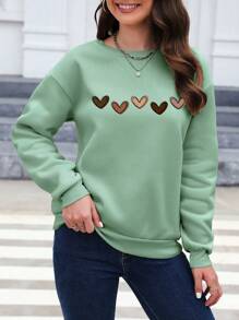 INAWLY In Trái tim Thả vai Áo nỉ - Màu xanh Bạc hà - Xem 4