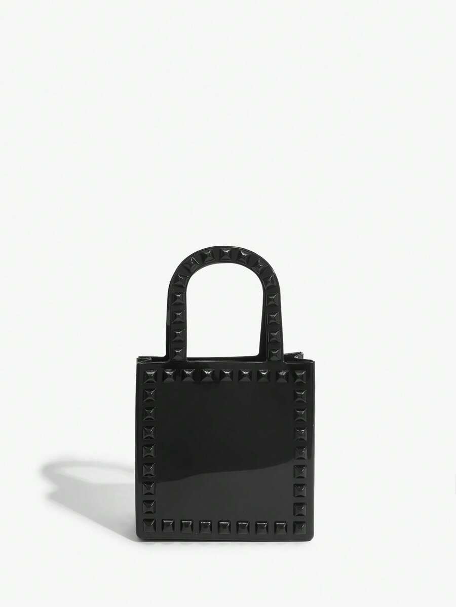 SHEIN SXY 鑲嵌裝飾雙把手果凍包 - 黑色 - 查看 1