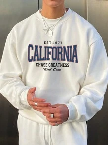 Men Letter Graphic Drop Shoulder Sweatshirt, For Fall - White - View 1