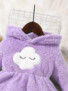 Baby Girls' Cartoon Applique Hooded Plush Dress - Purple - View 6