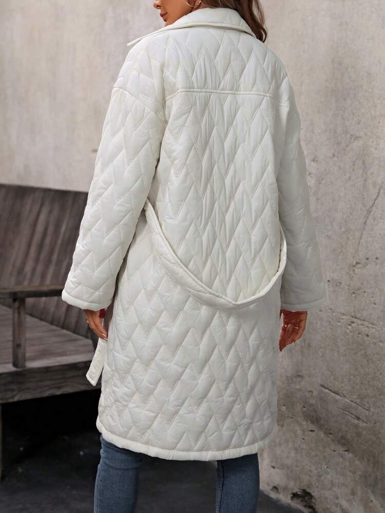 Women Flap Pocket Button Up Belted Winter Clothes Puffer Coats Fall Cloth For Women