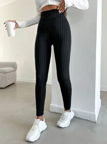EURMUSE High Waist Striped Leggings - Black - View 3