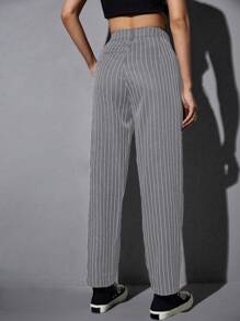 SHEIN Unity 條紋印花西裝褲 - 灰色 - 查看 2