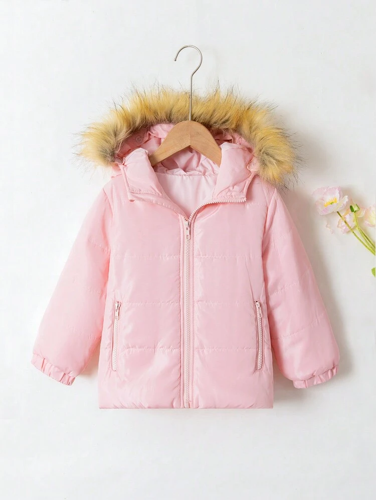 Young Girl Fashionable Thickened Windproof Hooded Padded Coat For Casual, Autumn/Winter