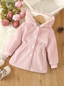 SHEIN 女嬰3D耳朵設計連帽絨毛外套 - 粉色 - 查看 7
