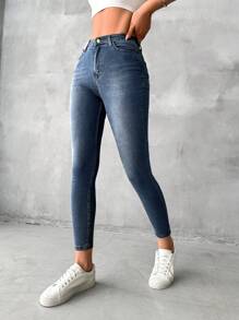 EURMUSE Quần Jeans Skinny Lưng Cao Có Túi Dành Cho Nữ, Thường Ngày, Đa Năng - Rửa tối - Xem 5