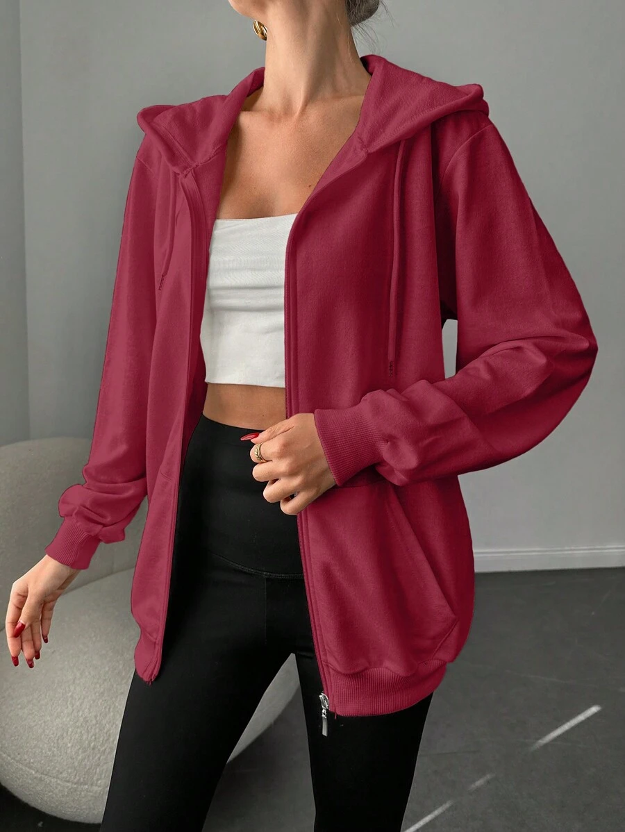 RueChic Women's Zipper Front Drawstring Hoodie - Red - View 1