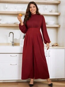 Calvaya 大碼小高領燈籠袖闊腿連體褲 - 彩色 - 查看 5