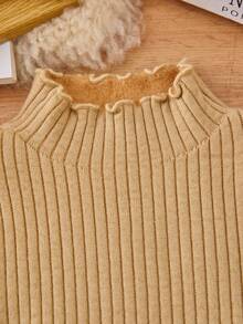 SHEIN Little Young Girls Sweater With Frilled Detail - Khaki - View 3