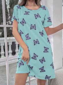 Butterfly Print Pajama Night Dress - Multicolor - View 3