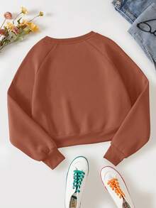 SHEIN Essnce Áo nỉ tay Raglan dành cho nữ - Gỗ đỏ - Xem 2