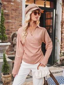 Solid Wrap Detail Blouse - Dusty Pink - View 6